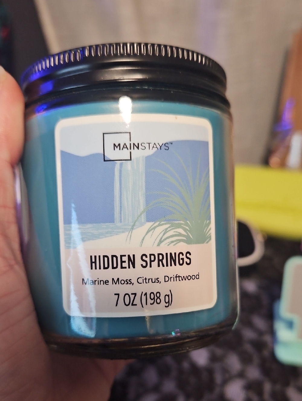 Mainstays Hidden Springs Candle - Teal Blue Jar